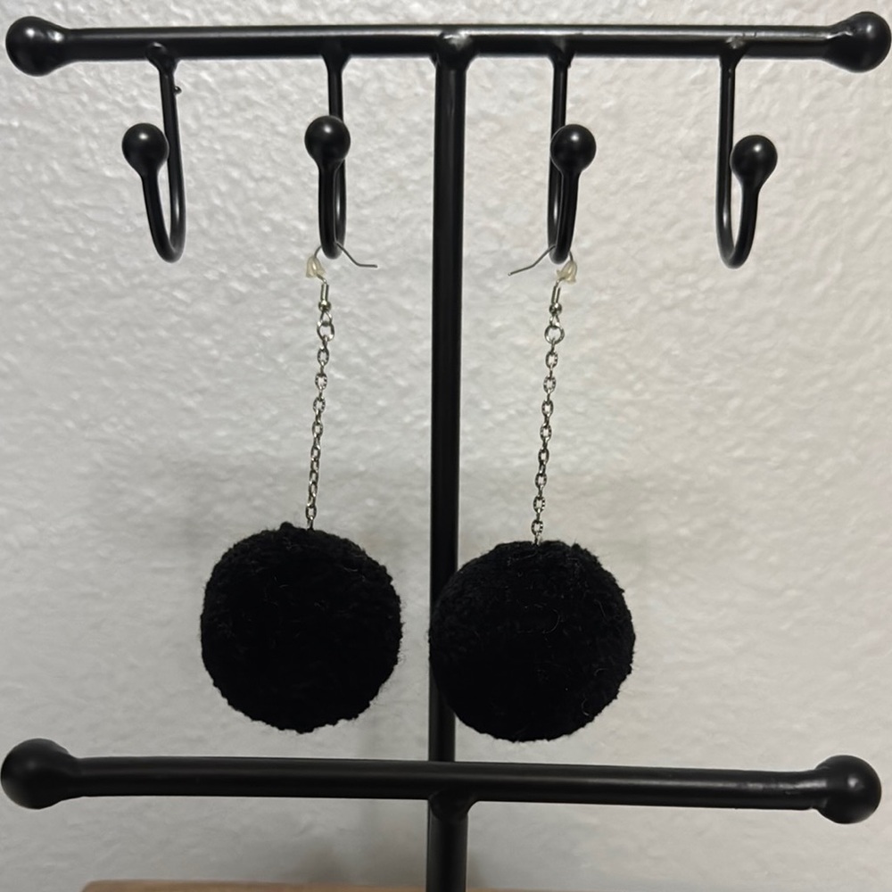Elegant Black Pom Pom Earrings
